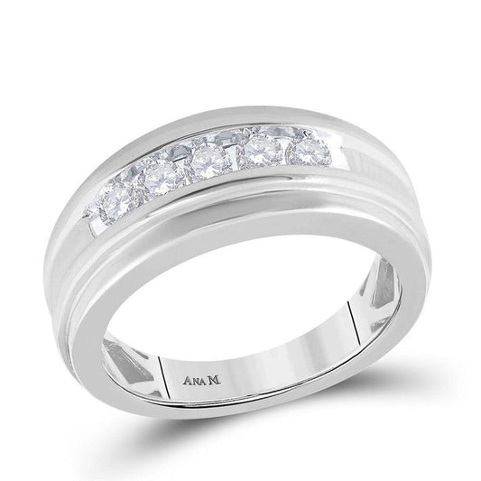 14k White Gold Round Channel-set Diamond Mens Wedding Band 1/2 Cttw - Gold Heart Group Jewelers