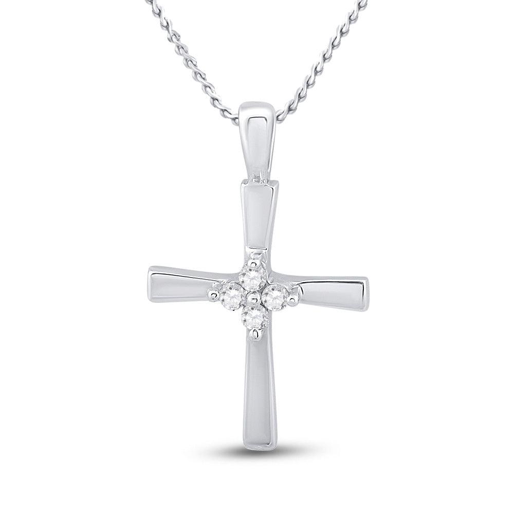 10kt White Gold Womens Round Diamond Cross Pendant 1/20 Cttw