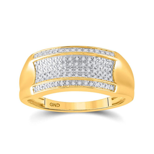 10kt Yellow Gold Mens Round Diamond Pave Band Ring 1/6 Cttw - Gold Heart Group Jewelers