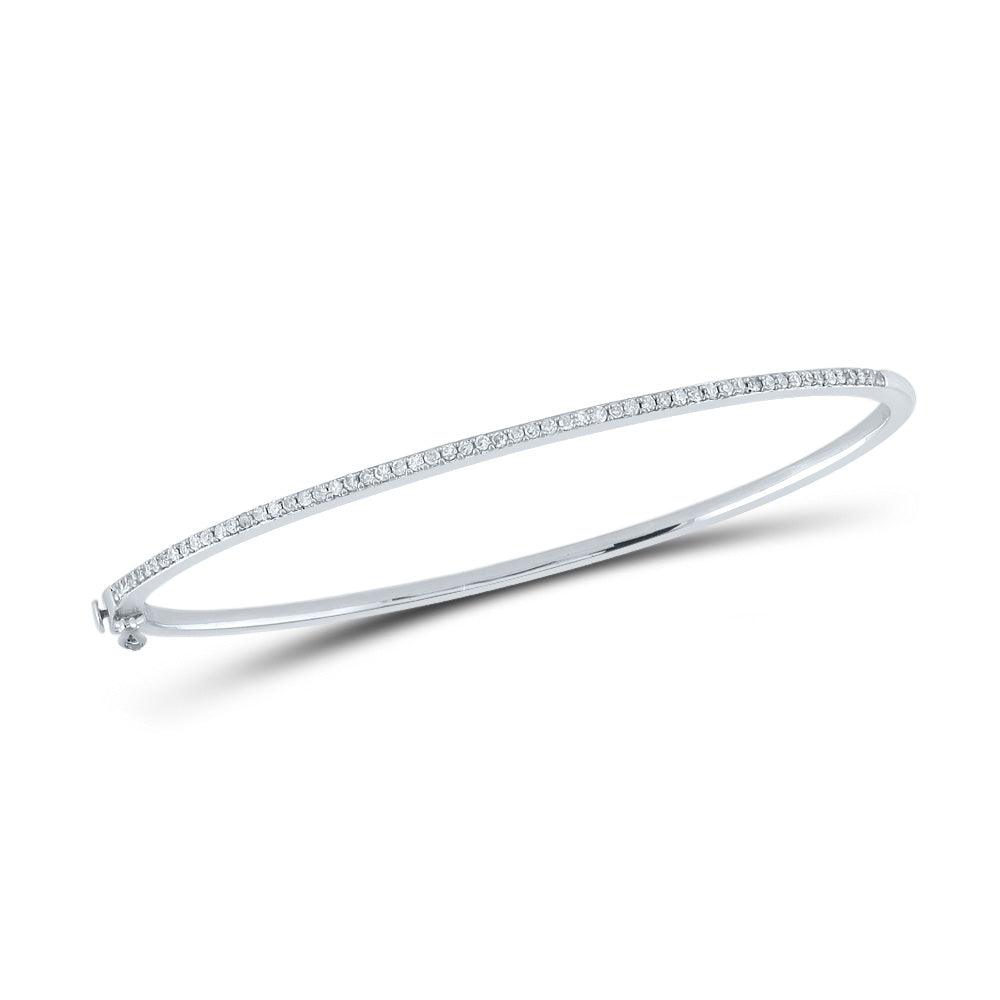 Sterling Silver Womens Round Diamond Single Row Bangle Bracelet 1/3 Cttw - Gold Heart Group Jewelers