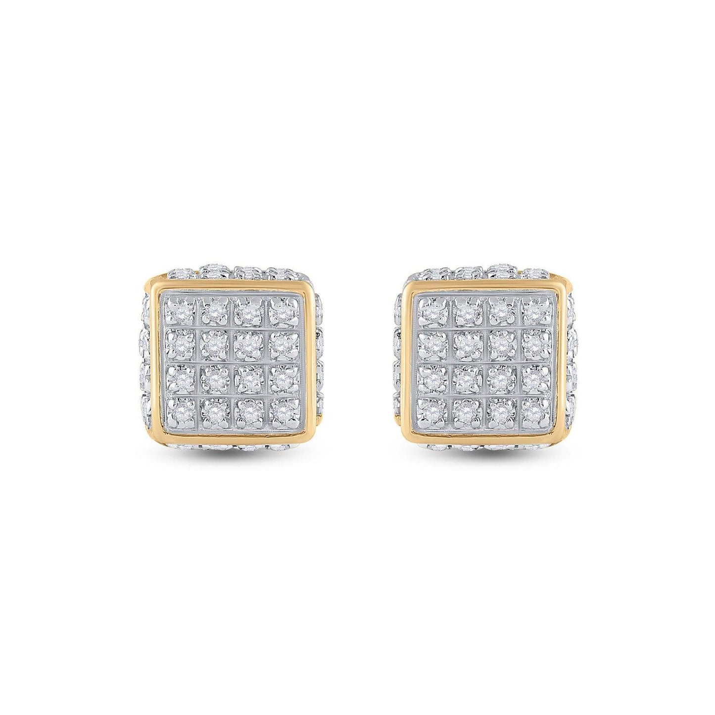 10kt Yellow Gold Mens Round Diamond 3D Square Stud Earrings 1/4 Cttw - Gold Heart Group Jewelers