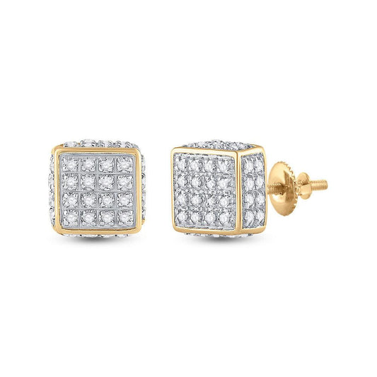 10kt Yellow Gold Mens Round Diamond 3D Square Stud Earrings 1/4 Cttw - Gold Heart Group Jewelers