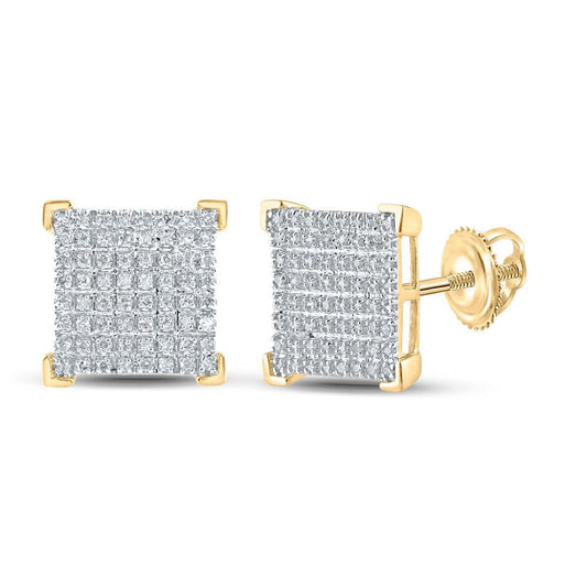 10kt Yellow Gold Mens Round Diamond Square Earrings 1/3 Cttw - Gold Heart Group Jewelers