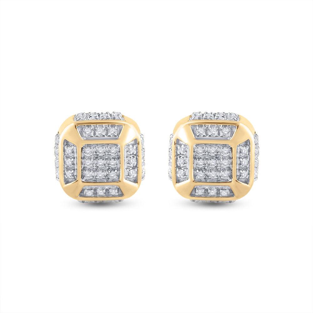 10kt Yellow Gold Mens Round Diamond Cushion Cluster Earrings 1/4 Cttw - Gold Heart Group Jewelers