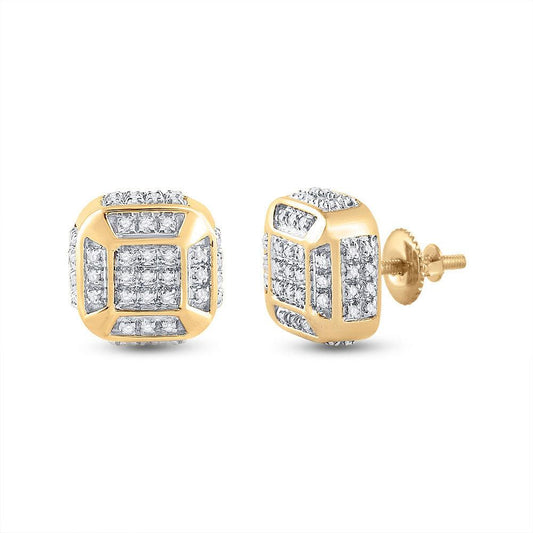 10kt Yellow Gold Mens Round Diamond Cushion Cluster Earrings 1/4 Cttw - Gold Heart Group Jewelers