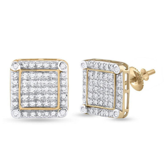 10kt Yellow Gold Mens Round Diamond Square Earrings 1/3 Cttw - Gold Heart Group Jewelers