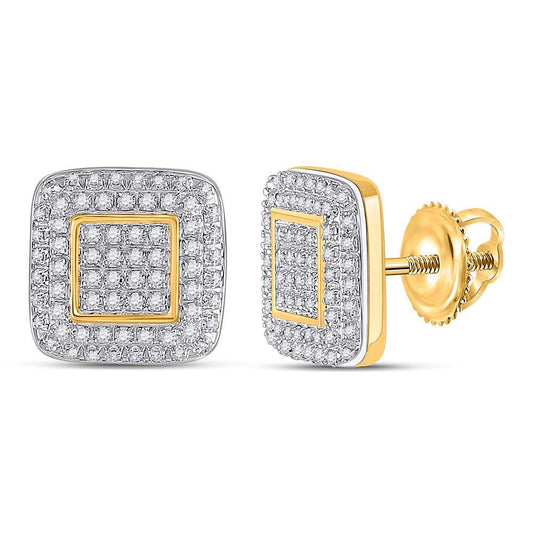 10kt Yellow Gold Mens Round Diamond Square Earrings 1/3 Cttw - Gold Heart Group Jewelers