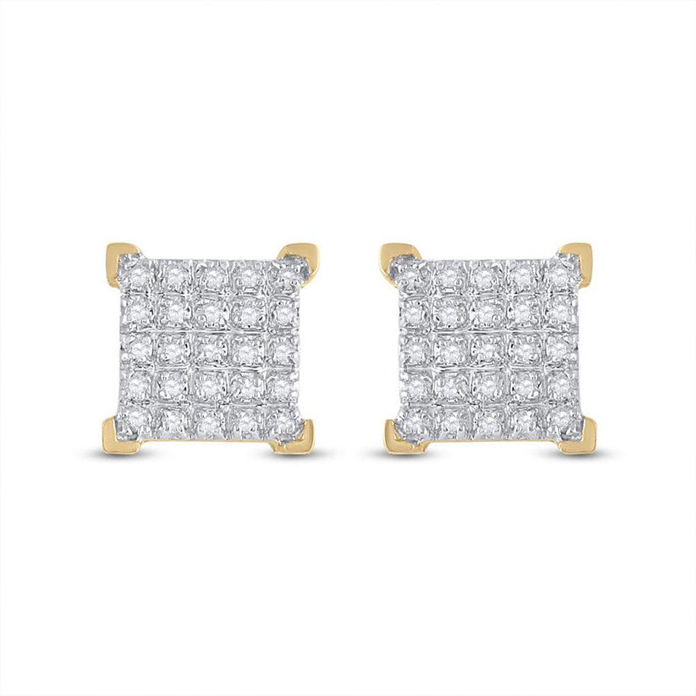 10kt Yellow Gold Mens Round Diamond Square Earrings 1/6 Cttw - Gold Heart Group Jewelers