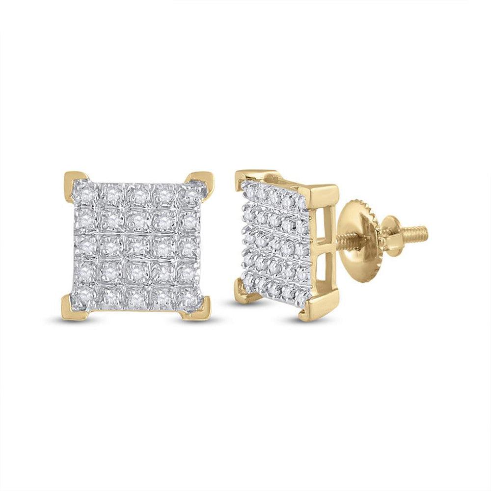 10kt Yellow Gold Mens Round Diamond Square Earrings 1/6 Cttw - Gold Heart Group Jewelers