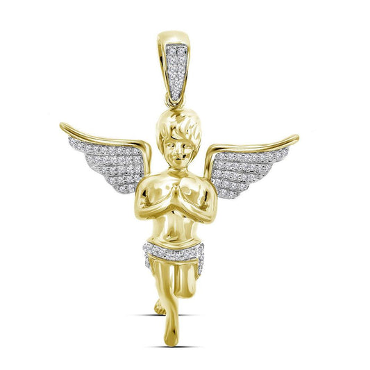 10kt Yellow Gold Mens Round Diamond Angel Charm Pendant 1/4 Cttw - Gold Heart Group Jewelers