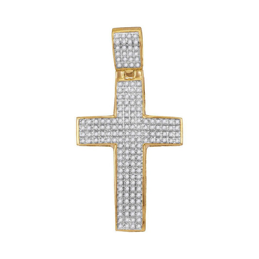 10kt Yellow Gold Mens Round Diamond Cross Charm Pendant 1/2 Cttw - Gold Heart Group Jewelers