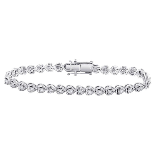 Sterling Silver Womens Round Diamond Heart Tennis Bracelet 1 Cttw - Gold Heart Group Jewelers