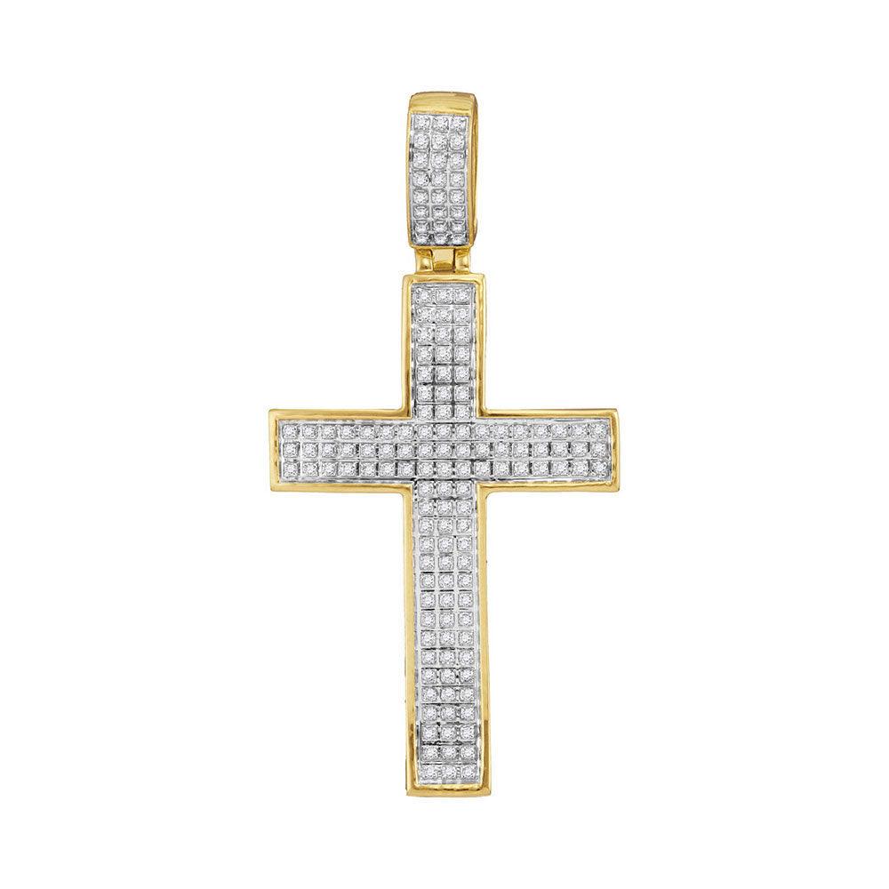 10kt Yellow Gold Mens Round Diamond Cross Charm Pendant 1/2 Cttw - Gold Heart Group Jewelers