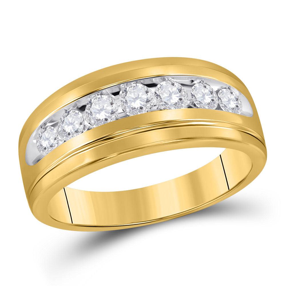 10kt Yellow Gold Mens Round Diamond Wedding Channel-Set Band Ring 3/4 Cttw - Gold Heart Group Jewelers