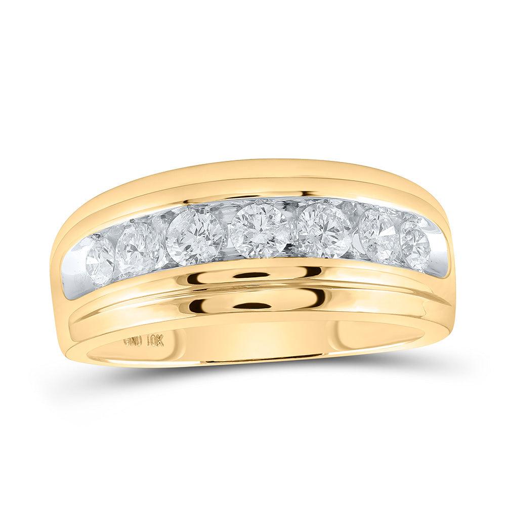 10kt Yellow Gold Mens Round Diamond Wedding Channel-Set Band Ring 1 Cttw - Gold Heart Group Jewelers