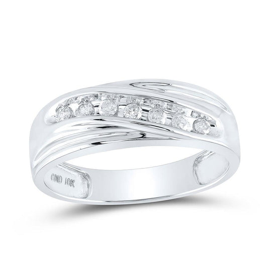 10kt White Gold Mens Round Diamond Wedding Single Row Band Ring 1/4 Cttw