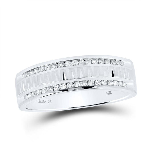 14kt White Gold Mens Round Diamond Wedding Band Ring 1/4 Cttw - Gold Heart Group Jewelers