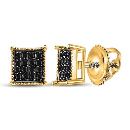 10kt Yellow Gold Mens Round Black Color Enhanced Diamond Square Stud Earrings 1/10 Cttw - Gold Heart Group Jewelers