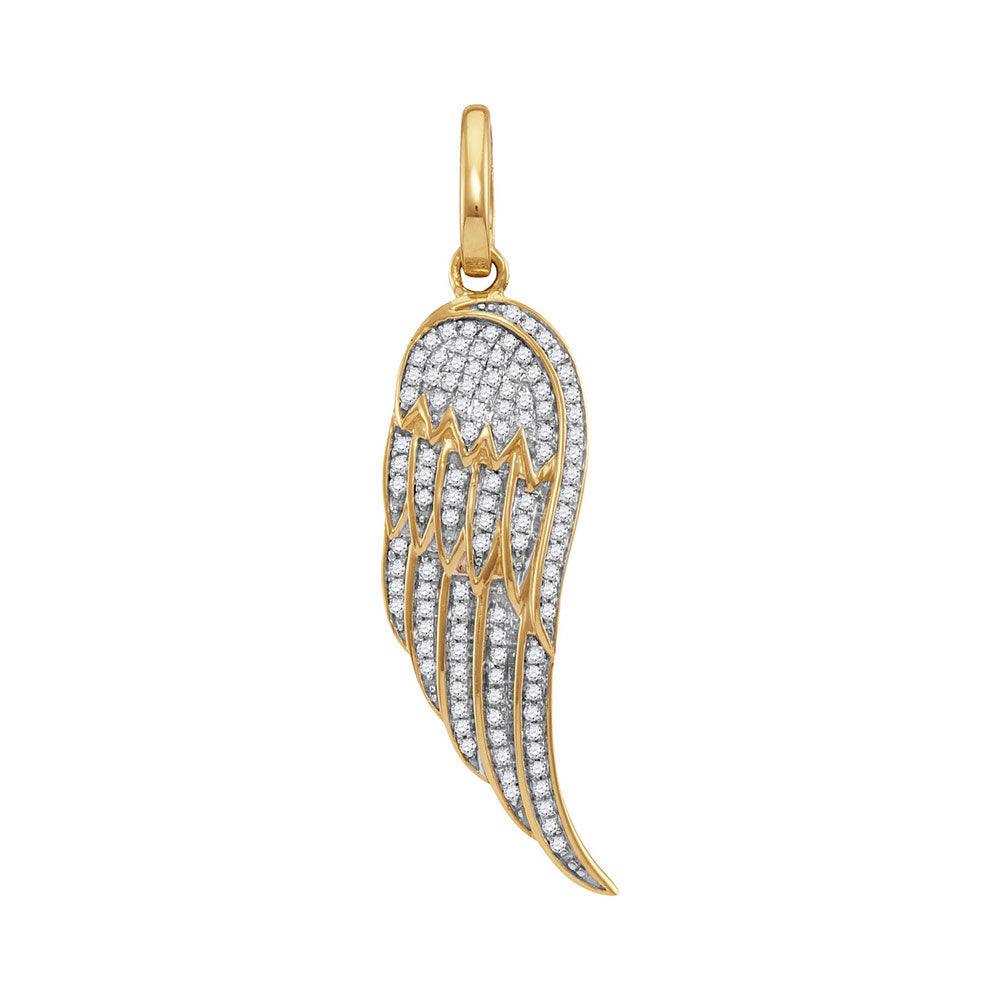 10kt Yellow Gold Mens Round Diamond Feather Wing Charm Pendant 1/3 Cttw - Gold Heart Group Jewelers