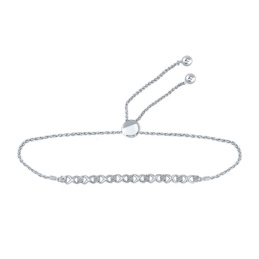 Sterling Silver Womens Round Diamond Infinity Bolo Bracelet 1/20 Cttw - Gold Heart Group Jewelers