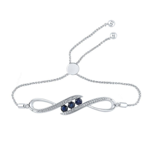 Sterling Silver Womens Round Lab-Created Blue Sapphire Bolo Bracelet 1/2 Cttw - Gold Heart Group Jewelers