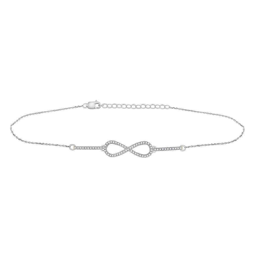 10kt White Gold Womens Round Diamond Infinity Chain Bracelet 1/5 Cttw - Gold Heart Group Jewelers