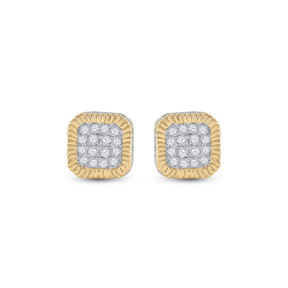 10kt Yellow Gold Mens Round Diamond Cluster Fluted Square Stud Earrings 1/2 Cttw - Gold Heart Group Jewelers