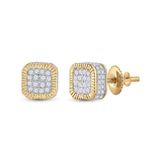 10kt Yellow Gold Mens Round Diamond Cluster Fluted Square Stud Earrings 1/2 Cttw - Gold Heart Group Jewelers