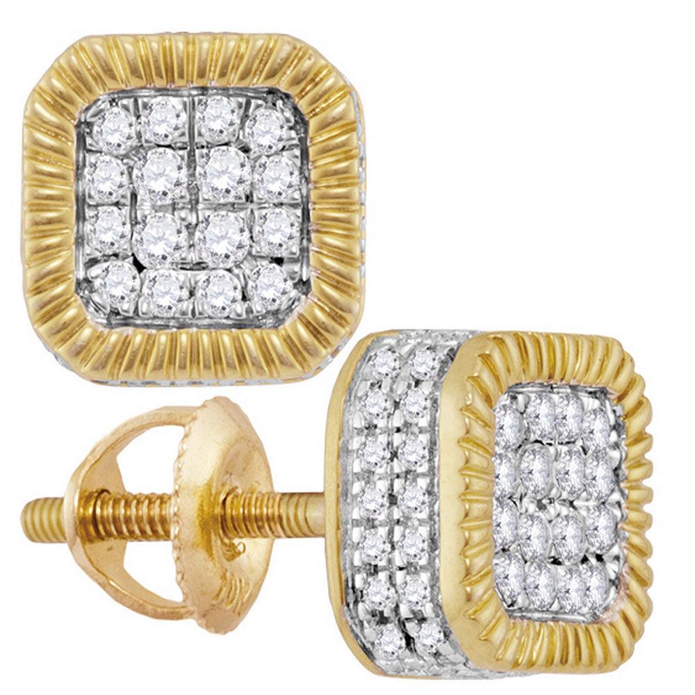 10kt Yellow Gold Mens Round Diamond Fluted Square Cluster Stud Earrings 3/4 Cttw - Gold Heart Group Jewelers