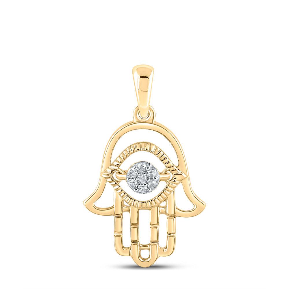 10kt Yellow Gold Womens Round Diamond Hamsa Fashion Pendant 1/20 Cttw - Gold Heart Group Jewelers