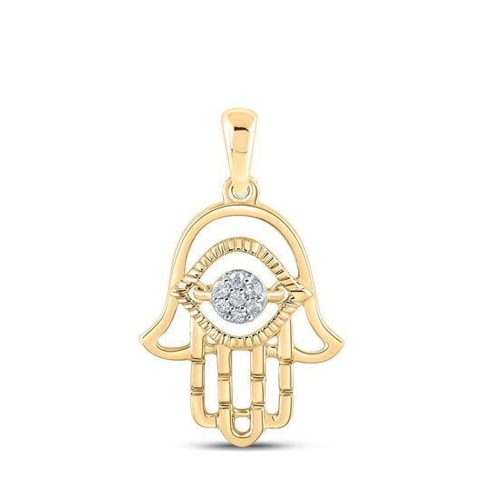 10kt Yellow Gold Womens Round Diamond Hamsa Fashion Pendant 1/20 Cttw - Gold Heart Group Jewelers