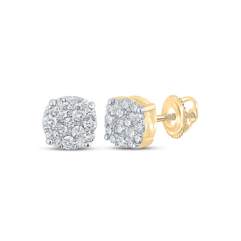 10kt Yellow Gold Mens Round Diamond Cluster Earrings 1/5 Cttw - Gold Heart Group Jewelers