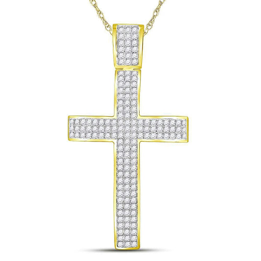 10kt Yellow Gold Mens Round Diamond Roman Cross Crucifix Charm Pendant 2-1/2 Cttw - Gold Heart Group Jewelers