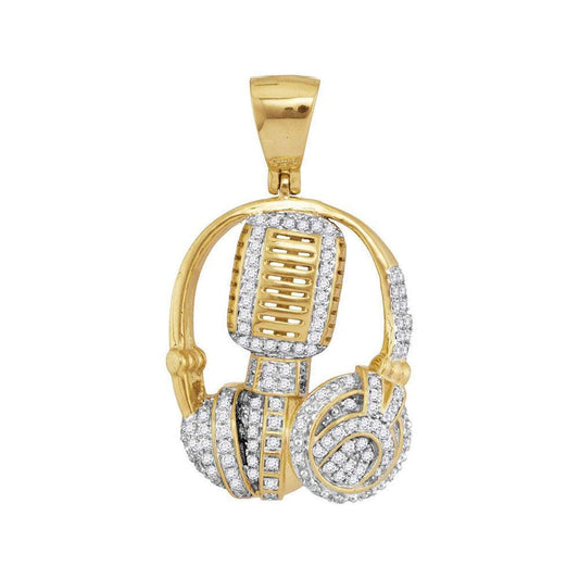 10kt Yellow Gold Mens Diamond Mic Headphone DJ Music Charm Pendant 1 Cttw - Gold Heart Group Jewelers