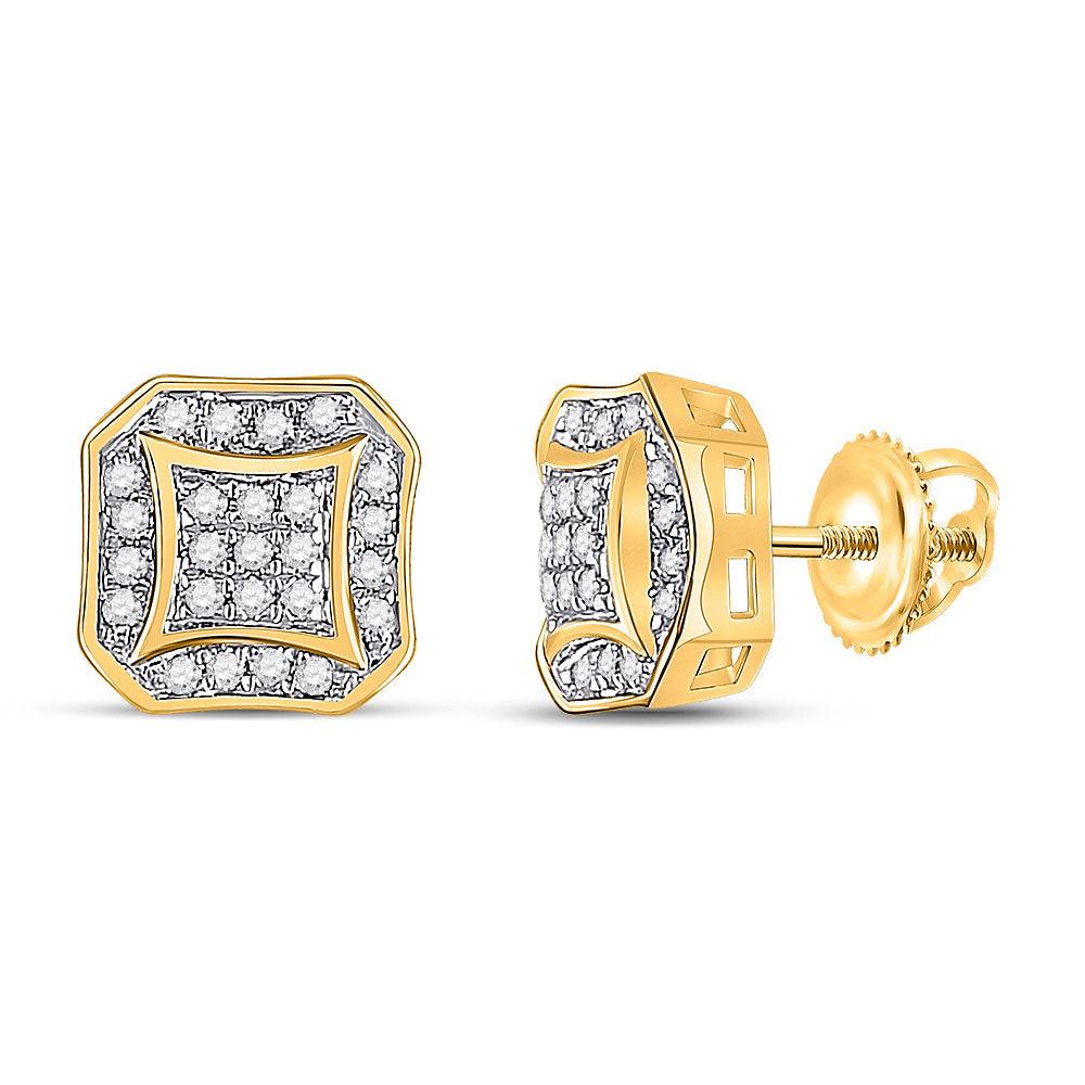 10kt Yellow Gold Mens Round Diamond Square Cluster Earrings 1/6 Cttw - Gold Heart Group Jewelers