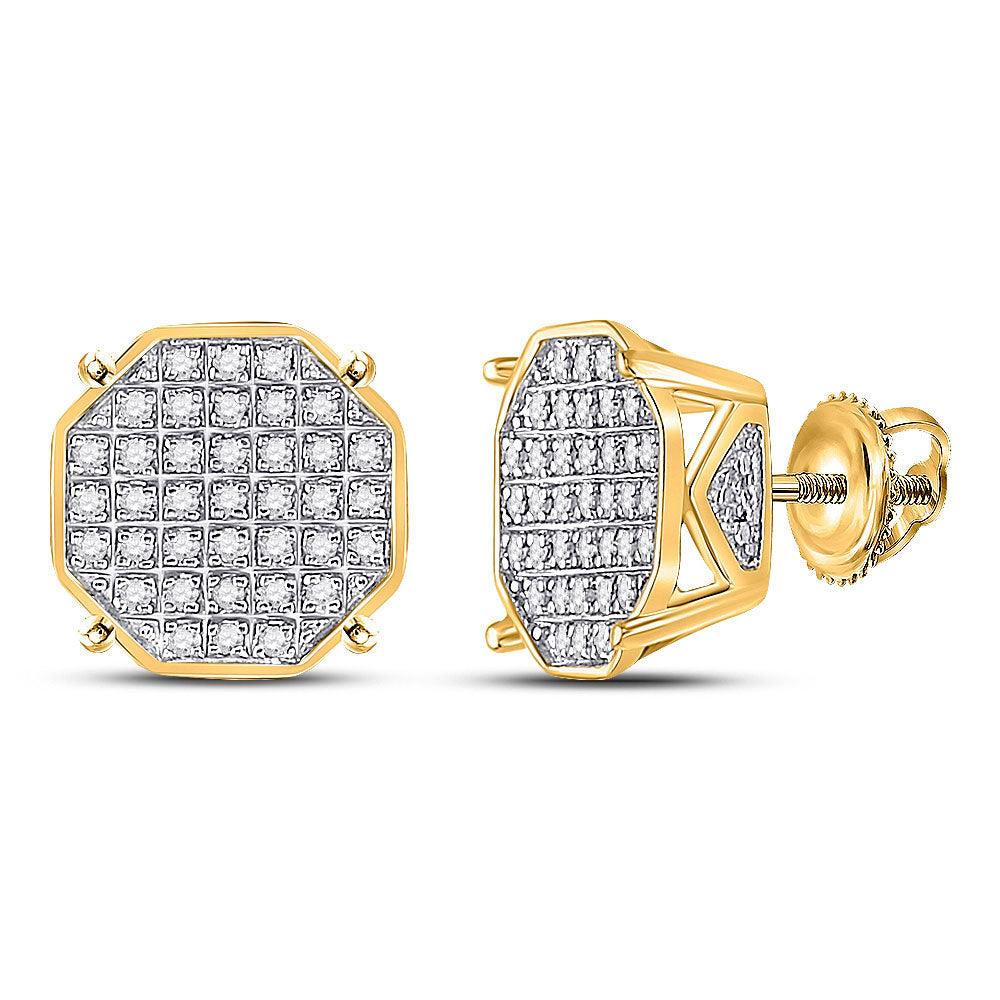 10kt Yellow Gold Mens Round Diamond Octagon Cluster Earrings 1/4 Cttw - Gold Heart Group Jewelers