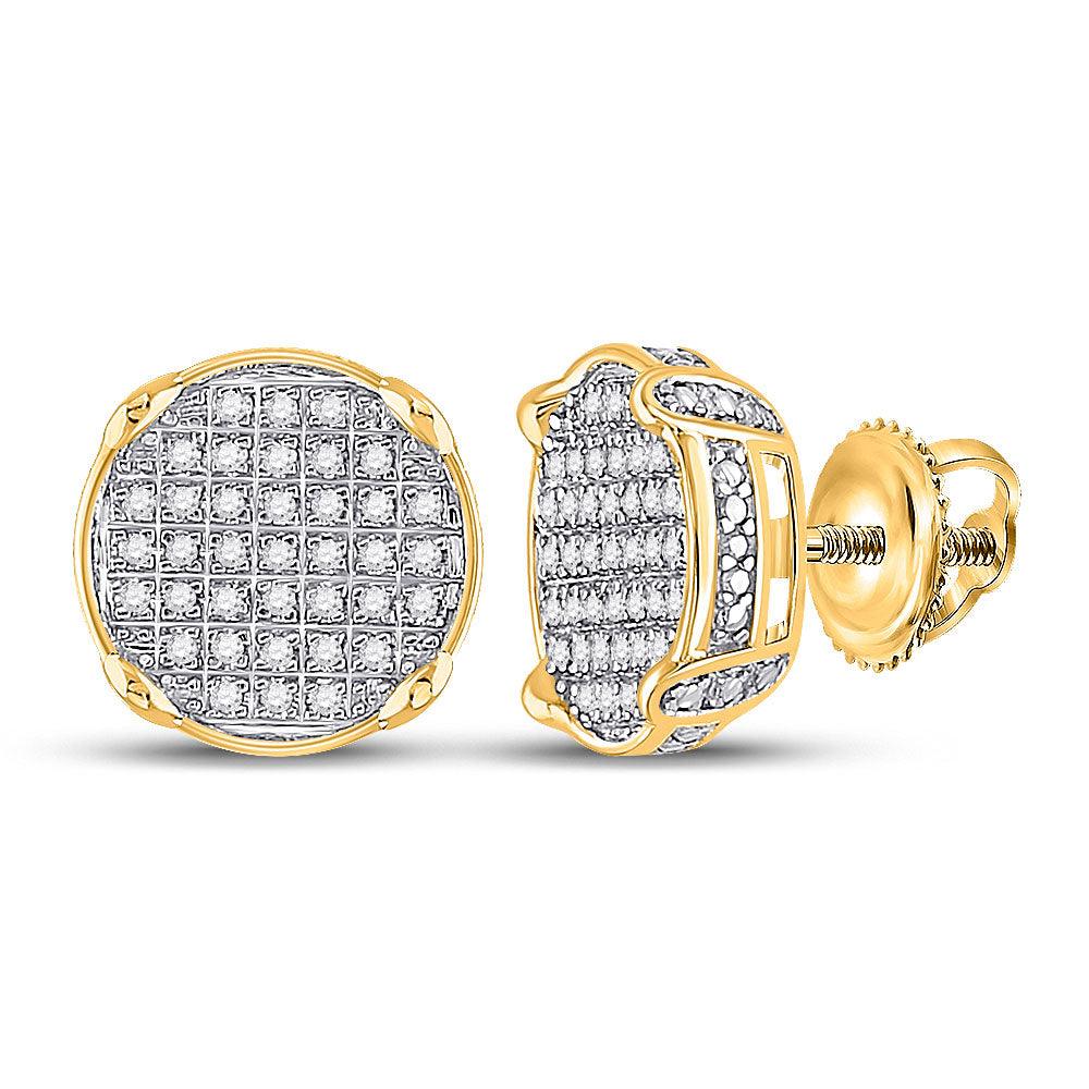 10kt Yellow Gold Mens Round Diamond Circle Cluster Earrings 1/4 Cttw - Gold Heart Group Jewelers