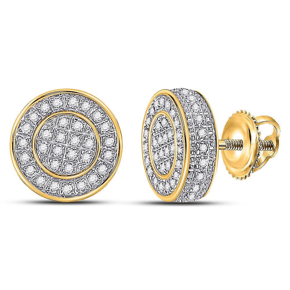 10kt Yellow Gold Mens Round Diamond Disk Circle Earrings 1/3 Cttw - Gold Heart Group Jewelers