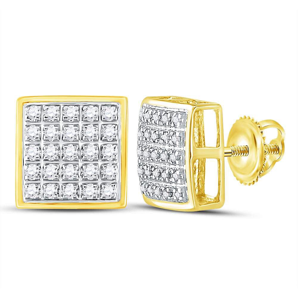 10kt Yellow Gold Mens Round Diamond Square Cluster Earrings 1/6 Cttw - Gold Heart Group Jewelers