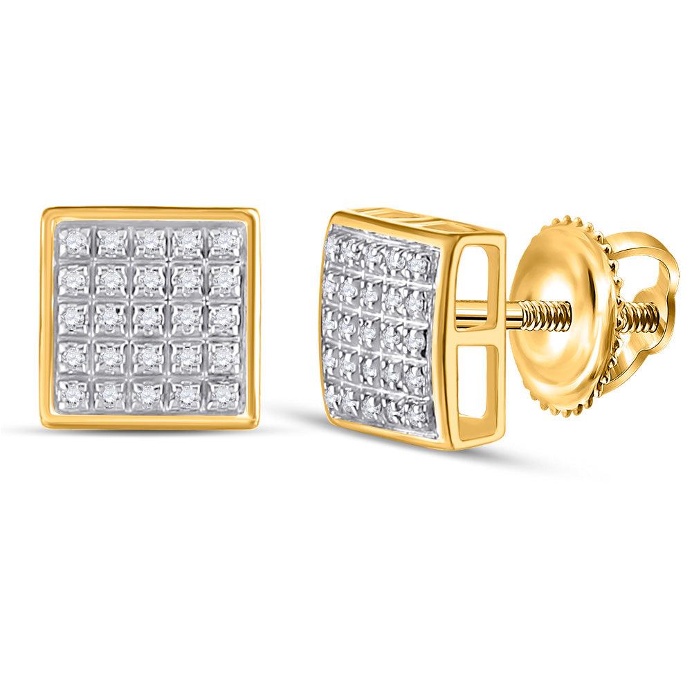 10kt Yellow Gold Mens Round Diamond Square Cluster Earrings 1/6 Cttw - Gold Heart Group Jewelers