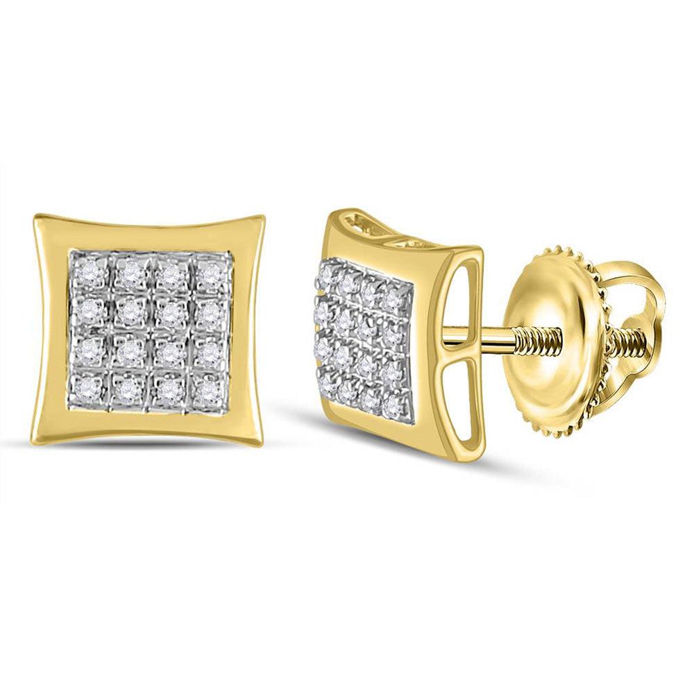 10kt Yellow Gold Mens Round Diamond Kite Square Earrings 1/12 Cttw - Gold Heart Group Jewelers