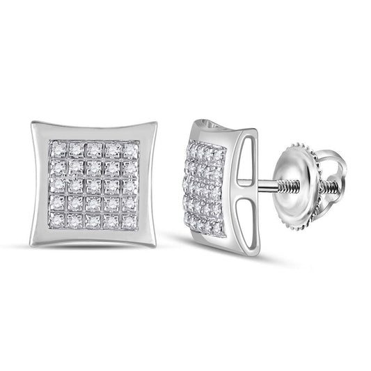 10kt White Gold Mens Round Diamond Kite Square Earrings 1/8 Cttw - Gold Heart Group Jewelers