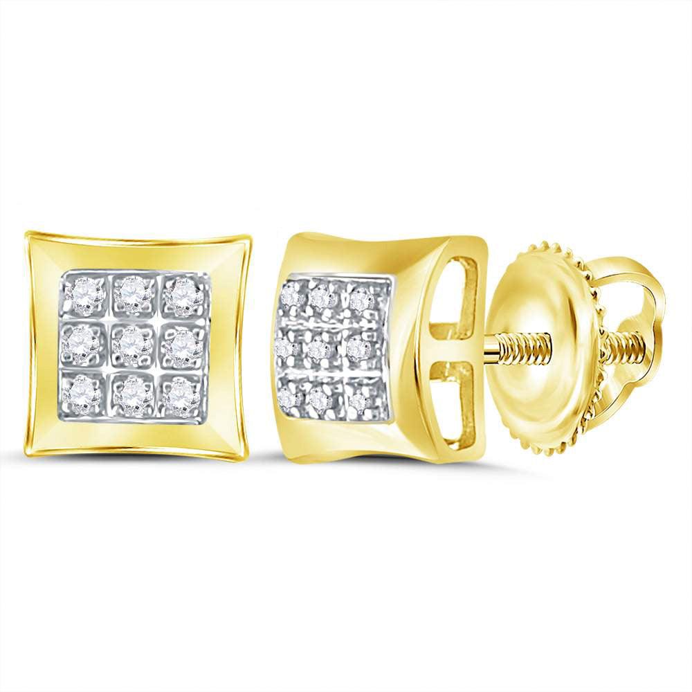 10kt Yellow Gold Mens Round Diamond Square Cluster Earrings 1/20 Cttw - Gold Heart Group Jewelers