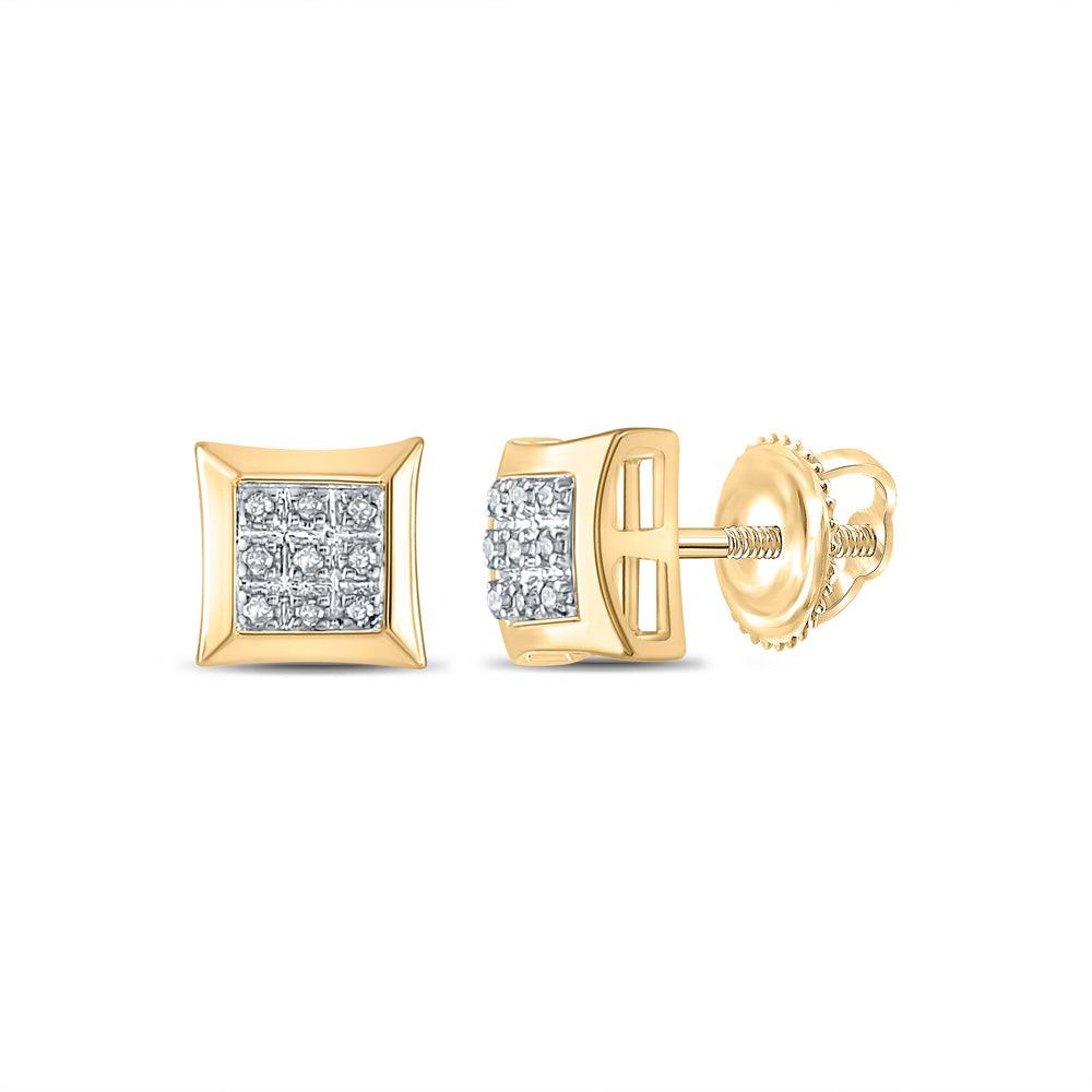 10kt Yellow Gold Mens Round Diamond Square Cluster Earrings 1/20 Cttw - Gold Heart Group Jewelers