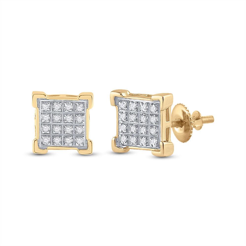 10kt Yellow Gold Mens Round Diamond Square Cluster Earrings 1/10 Cttw - Gold Heart Group Jewelers