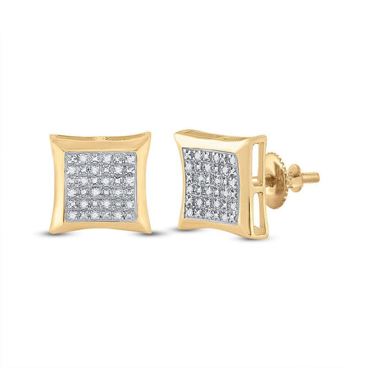 10kt Yellow Gold Mens Round Diamond Kite Square Earrings 1/12 Cttw - Gold Heart Group Jewelers