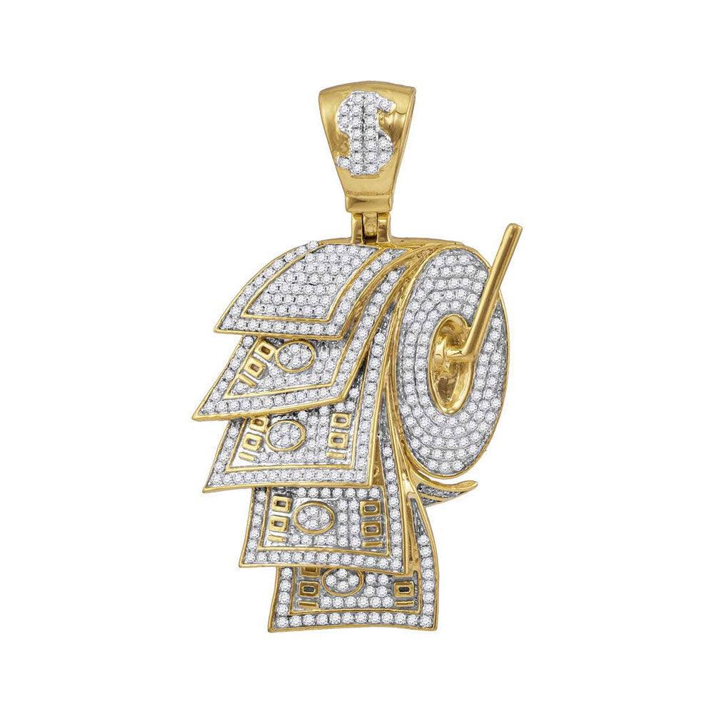 10kt Yellow Gold Mens Round Diamond Dollar Bill Toilet Paper Roll Charm Pendant 2-7/8 Cttw - Gold Heart Group Jewelers
