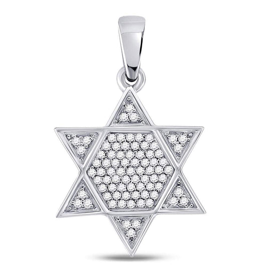 10kt White Gold Mens Round Diamond Star Magen David Jewish Charm Pendant 1/5 Cttw - Gold Heart Group Jewelers