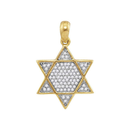 10kt Yellow Gold Mens Round Diamond 6-Point Star Magen David Charm Pendant 1/5 Cttw - Gold Heart Group Jewelers