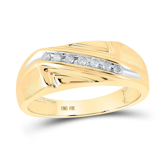 10kt Yellow Gold Mens Round Diamond Wedding Diagonal Row Band Ring 1/8 Cttw - Gold Heart Group Jewelers